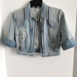 Armani exchange cropped jean jacket w 3/4 sleeves